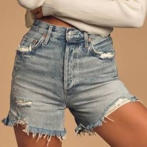 Dee Light Wash Distressed Denim High-Rise Shorts